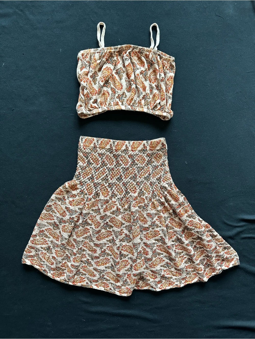 Zara Kids 12 years Cream & Rust Paisley Smocked Skirt and crop top Set - Picture 2 of 7